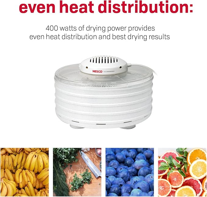 Nesco FD-37A Food Dehydrator for Herbs, Fruit, Beef Jerky, 4 Trays, Speckled White