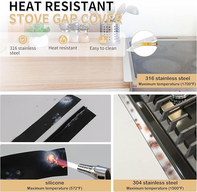Stove Gap Covers 316 Stainless Steel,Stove Gap Filler,Heat-Resistant Oven Side Gap Filler,Between Stove and Counter Slide In Range Trim Kit for Kitchen,2 Pack (23.2” Silver)