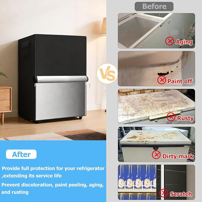 Outdoor Refrigerator Cover,600D Heavy Duty 100% Waterproof Upright Freezer Cover,Outside Stand Up Fridge Covers.Front Can Be Rolled-Up by Zippers.(Black,20" W x 20" D x 21" H)