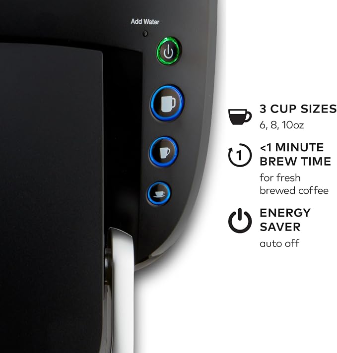 Keurig K-Compact Single-Serve K-Cup Pod Coffee Maker, with 3 Brew Sizes, Smart Start Feature, 36oz Removable Reservoir, Black
