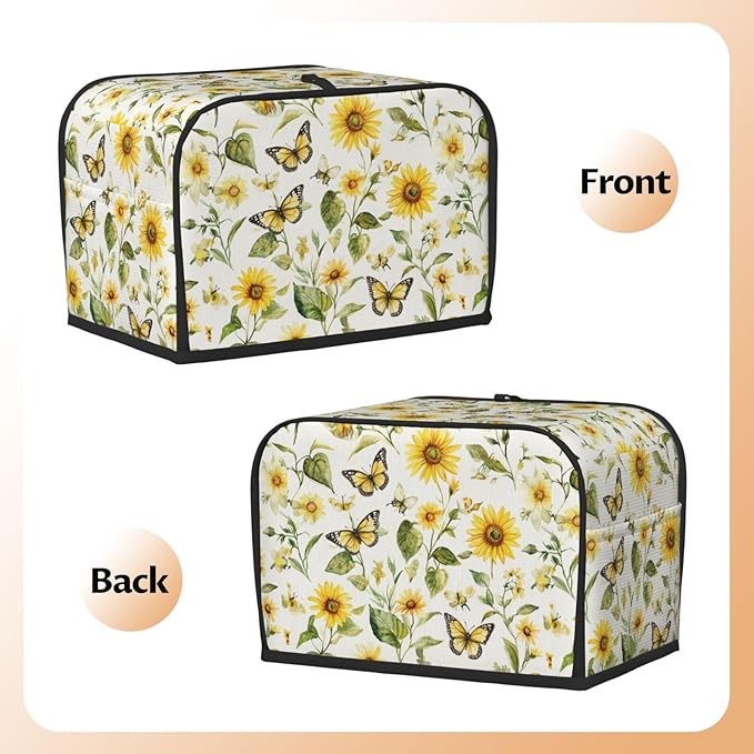 Toaster Cover 2 Slice Watercolor Sunflower Butterfly Kitchen Small Appliance Covers with Pockets Dust and Fingerprint Protection