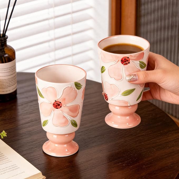 KAMMAK Ceramic Mug - Hand-Painted Coffee and Tea Mug - 400ML Vintage Breakfast Cups - Cute Mugs for Women - Ideal for Birthday - Afternoon Tea & Housewarming Gifts, GX017