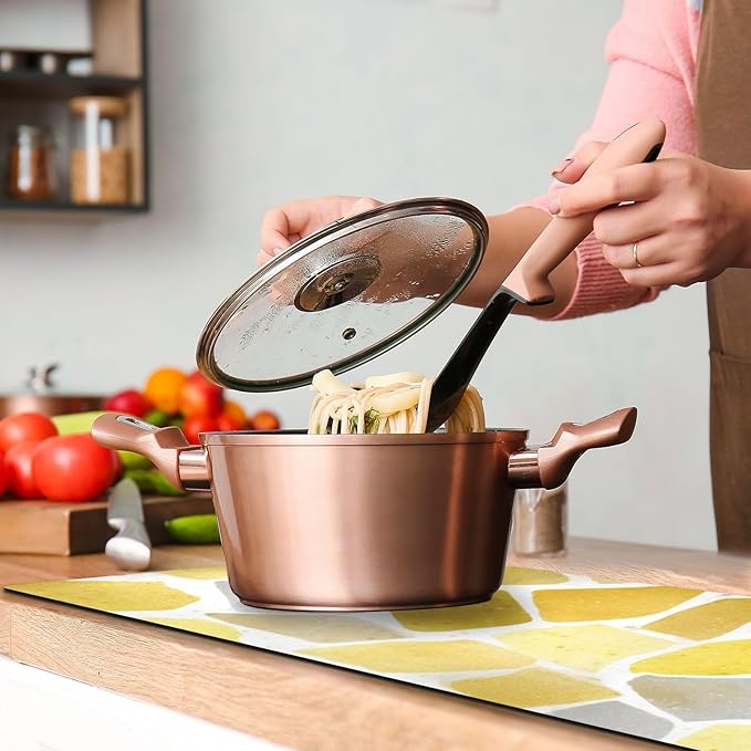 2 in 1 Table Runner Trivet for Hot Pots and Pans Heat Resistant Non Slip Waterproof 39 x 12 Inch Decorative Table Protector for Kitchen Countertop Yellow Terrazzo