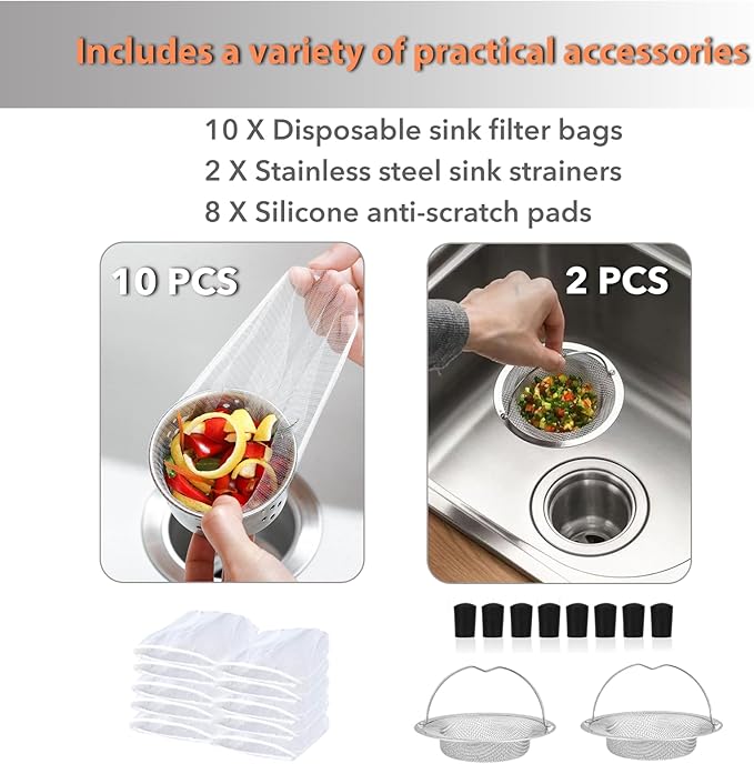 2 Pack Detachable Sink Protectors - 18/8 Stainless Steel Draining Grid & Dish Rack, Medium Hole, Customizable Fit 665 x 362mm (26 3/16 x 14 1/4)