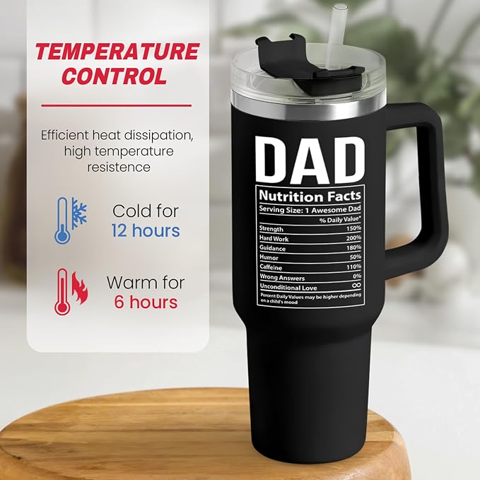 SANDJEST Best Dad Ever Tumbler with Handle 40oz Stainless Steel Insulated Coffee Cup - Gift Set with Lid & Straw for Father’s Day, Birthday, Christmas