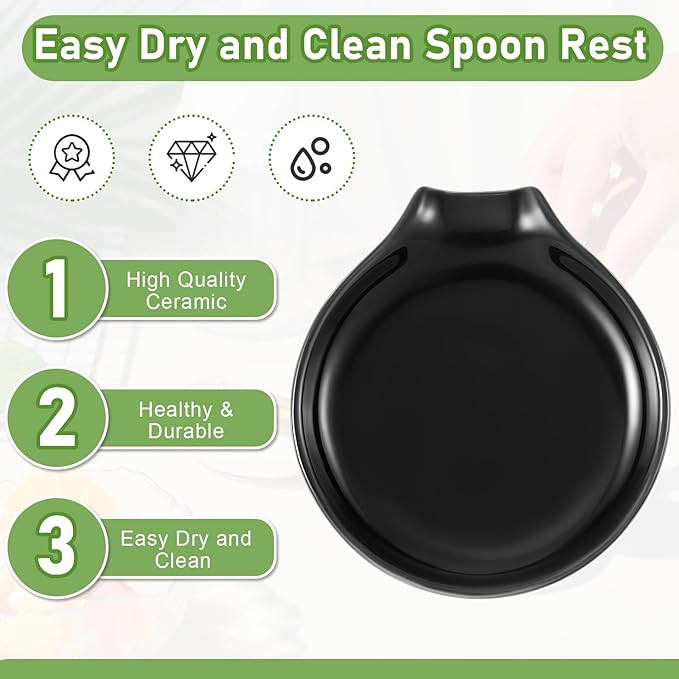 Irenare 8 Pcs Ceramic Spoon Rest for Stove Top, 3.74 Inch Porcelain Spoon Holder, Coffee Utensil Rest Heat Resistant Dishwasher Safe for Home Kitchen Accessories Gift(Black)