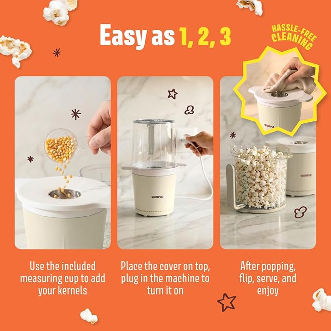 Air Popper Popcorn Machine - 10-Cup Air Pop Popcorn Maker with Measuring Cup - Hot Air Popped Oil-Free Compact Popcorn Popper - Movie Nights & Parties - Cream