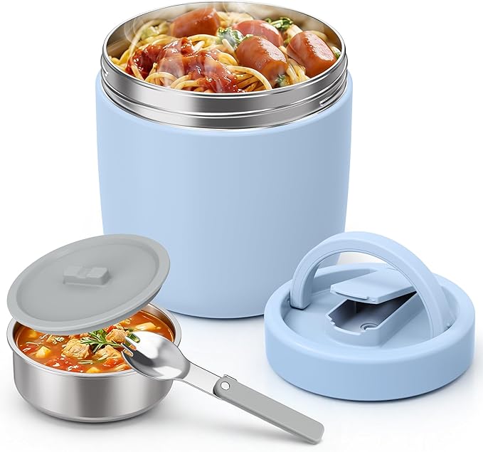 Thermo for Hot Food Adults, 40.5oz Wide Mouth Soup Thermo Lunch Containers with Spoon, Stainless Steel Vacuum Insulated Bento Lunch Box,Lunch Containers with Handle(Blue)