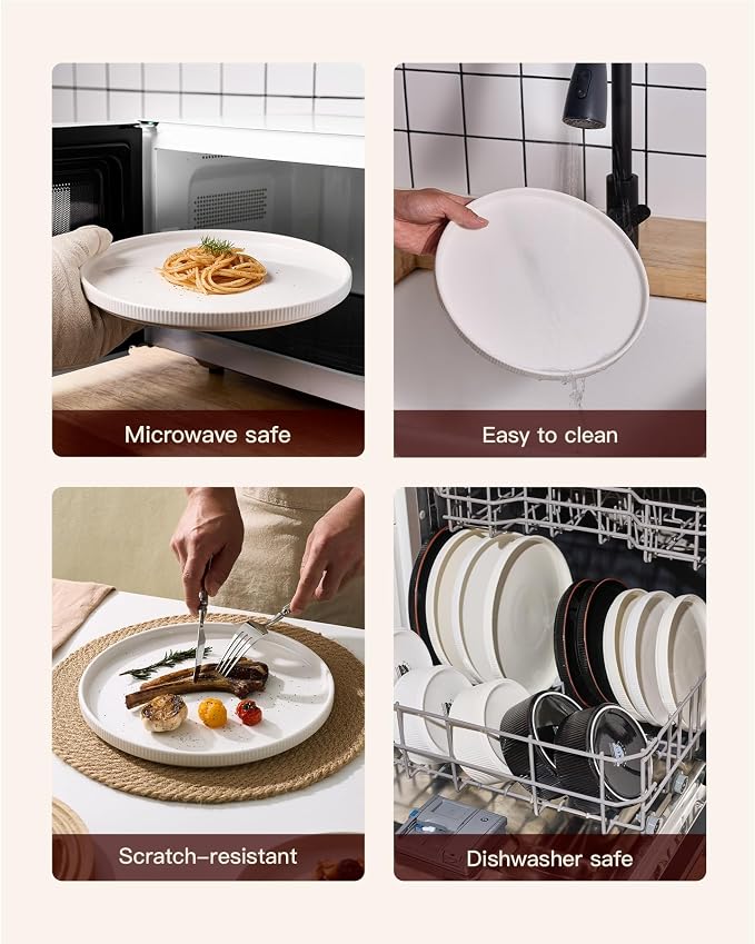 18-Piece Plates and Bowls Set, Porcelain Dinnerware Sets for 6 Service, Modern Dish Set-Chip and Scratch Resistant, Dishwasher & Microwave Safe, White