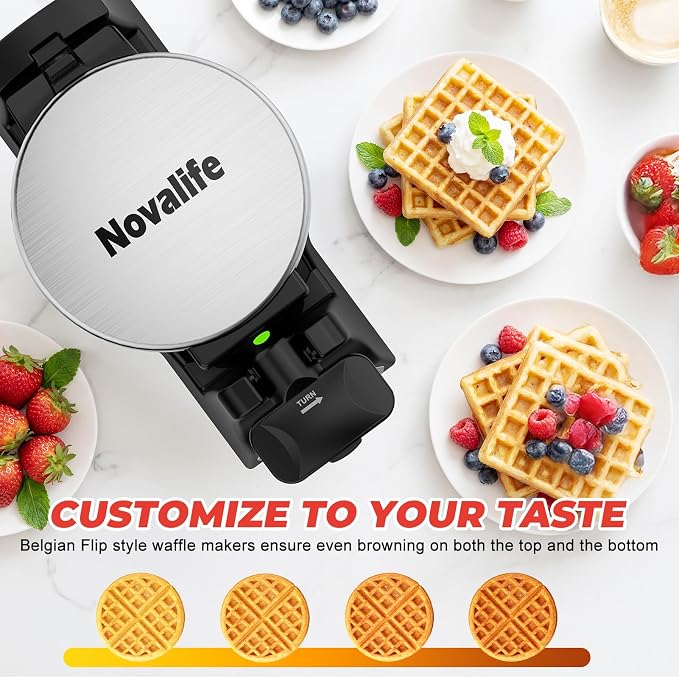 Waffle Maker, 1400W Belgian Waffle Maker, Double Waffle Iron 180° Flip, 8 Slices, Rotating & Nonstick Plates, Removable Drip Tray Easy to Clean, Locking Buckle & Cool Touch Handle