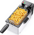 OLIXIS Deep Fryer for Home Use, Small Electric Fryer with 3 Liter Capacity, 1500W Power, 4 Adjustable Temp, Lid with Viewing Window for Fried Chicken, Shrimp, French Fries, Silver