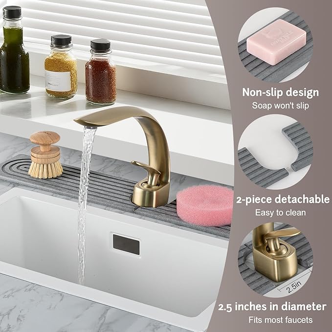 Fast Drying Stone Faucet Mat for Kitchen Sink, Diatomite Water Absorbing Stone Tray for Sink to Prevent Pooling, U-Shaped Stone Faucet Mat Fits Kitchens and Bathrooms