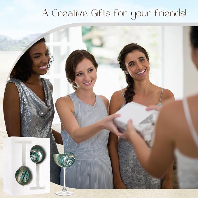 Conch Shell Wine Glasses Wedding Wine Cup Martini Goblet Cocktail Drinkware Drinking Stemware for Valentine Birthday Wedding Bridesmaids Anniversary Party(Green Conch,Clear Base,2 Pcs)