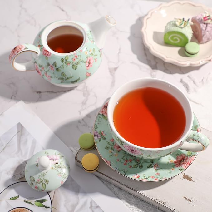 Tea Cup Set Ceramic Including 1 Teapot with lid 1 Tea Cup with 1 Sauser (Gg1)