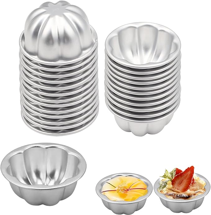25Pcs Pudding Mold Aluminum Alloy Egg Tart Molds Non-sticky Small Jello Molds Reusable Cake Tartlets, Flan Cup Cake Pans for Baking Egg Tart Flan Cupcake Bread Muffin Brownie Pudding