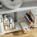 Bamboo Undersink Organizer Storage - 2-Tier Cabinet Shelf with Adjustable Levels, Under Sink Storage Slide Out for Cabinet Pantry Kitchen Bathroom (Natural, 2 Packs)
