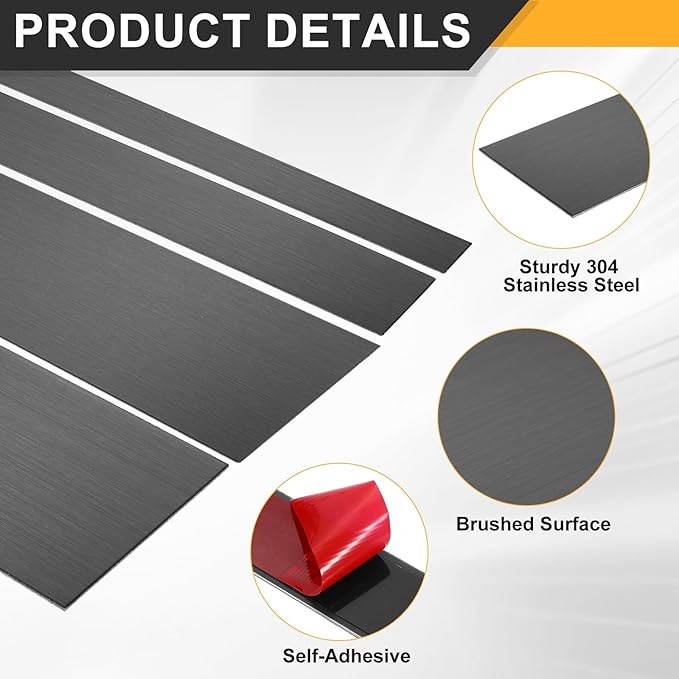 uxcell 2Pcs 304 Stainless Steel Sheet Gap Filler, 30" x 3" Self-Adhesive Metal Molding Trim Strip Gap Cover for Microwave Mirror Frame Home Decoration, Brushed Black