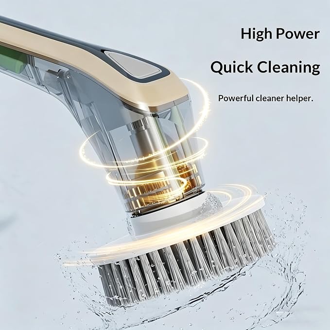 Electric Spin Scrubber, Full-Body Spray Cleaning Solution Waterproof Bathroom Electric Scrubber with LCD Display, Cordless Cleaning Brush Scrubber for Bathroom and Kitchen Cleaning