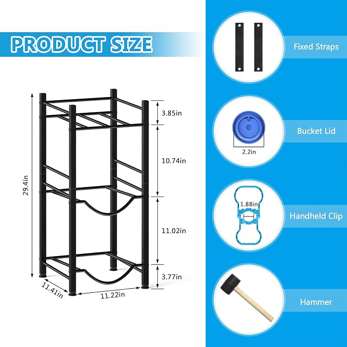 Small 5 Gallon Water Jug Holder, 3 Tier Water Jug Stand Holder with 1 Dispenser Valves, 5 Gal Water Bottle Storage Rack Organizer for Kitchen, Office, Garage