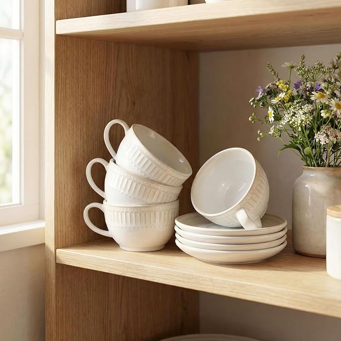 Cappuccino cup with tray, 8.5 oz. Set of 4 Ceramic Coffee Cups and Saucer Set for Latte, latte art cup, suitable for latte/cappuccino/milk/tea