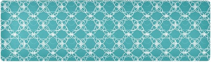 2 in 1 Table Runner Trivet for Hot Pots and Pans Heat Resistant Non Slip Waterproof 39 x 12 Inch Decorative Table Protector for Kitchen Countertop Teal Geometric Latticework