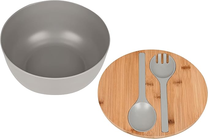 LOVYANXUE Bamboo Fiber Salad Bowl with Servers Set Large 9.8inches Nature Bamboo Mixing Bowl with Servers with Lid Spoon and Fork for Fruits,Salads and Vegetables