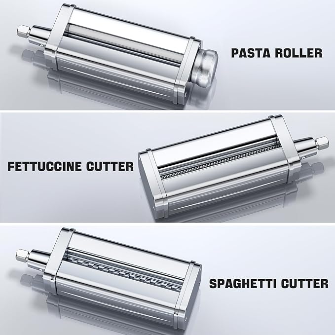 Pasta Maker Attachments Set for all KitchenAid Stand Mixer, including Pasta Sheet Roller, Spaghetti Cutter, Fettuccine Cutter, KSMPRA 3-Piece Pasta Roller & Cutter Set