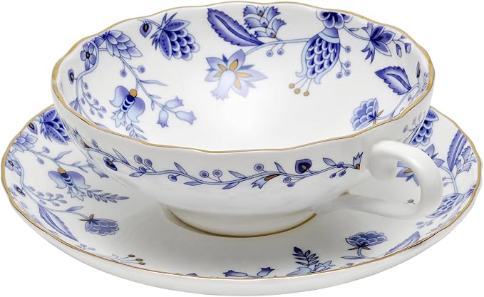 Bone China Mini Espresso Cup,5 oz Porcelain Coffee Mug with Saucer Handle,Demitasse Cup,Modern Decor Art,Suitable for Espresso Machine -Blue and White