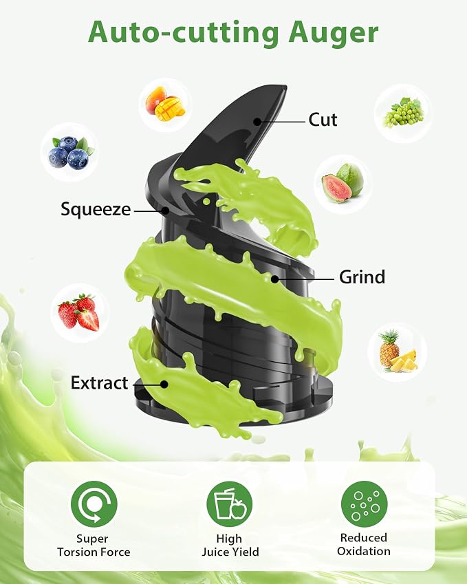 ECOSELF Cold Press Juicer - Wide Mouth Hopper for Fruits & Vegetables & Leafy Greens - Juicer Machines with Self Feeding - Hands-Free Design - Juice Extractor Machine Easy to Clean With Brush