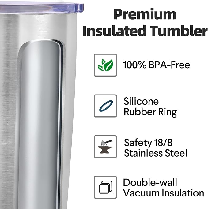 Volhoply 20oz Stainless Steel Tumbler with Lid and Straw Bulk 12 Pack,Double Wall Insulated Travel Iced Coffee Mug Fits Cup Holder,Powder Coated Cups for Hot/Cold Drinks,Christmas Gifts（Silver,12 Set）