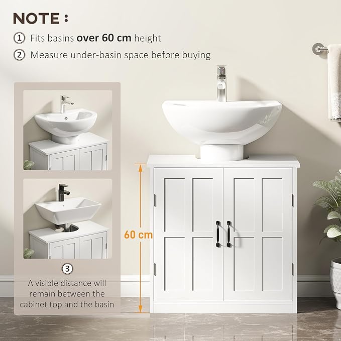 kleankin Pedestal Sink Storage Cabinet, Under Sink Cabinet with 2 Doors and Adjustable Shelf, Bathroom Vanity with U-Shape Cut-Out, White