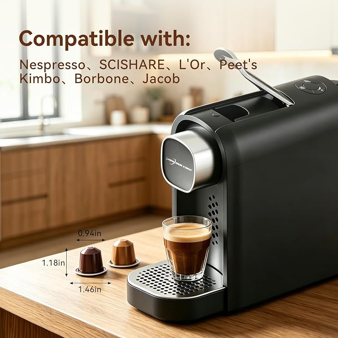 Mini Espresso Capsule Machine-One Cup Coffee Machine Single Serve Coffee Maker,Perfect for Small Space,20.29oz Removable Tank,Black