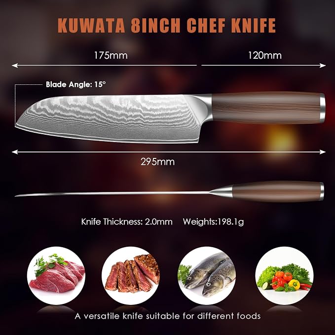 7 Inch Japanese Santoku Knife, Ultra Sharp High Carbon Stainless Steel Kitchen Knife, Professional Santoku Knives G10 Ergonomic Color Wooden Handle with Gift Box