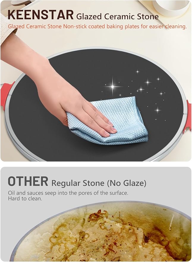 KEENSTAR Pizza Oven Indoor 12-Inch, Countertop Glazed Ceramic Stone Pizza maker with Adjustable Timer, 1200W Heat up to 800°F, Electric Pizza Cooker with Viewing Window Baked Pizzeria Style at Home