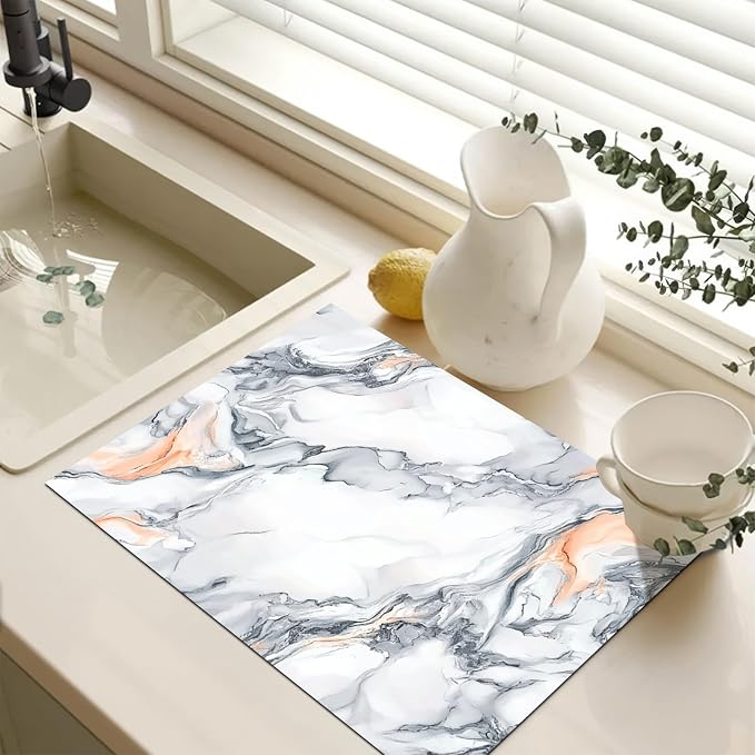 HOMETITUTE Stove Top Cover Diatomite Mat 28x20 Inch Marble Stovetop Covers Protector Heat Resistant Coffee Mat Kitchen Countertop Pad Laundry Surface Cooktop Cover Decor