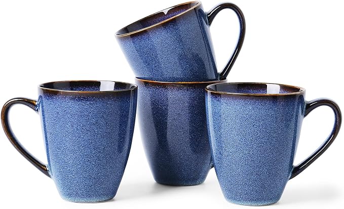 MONITO 17 OZ Coffee Mugs Set of 4, Large Ceramic Blue Coffee Mugs Set with handle for Tea/Latte/Milk/Cocoa, Funny Tea Cups for Office and Home, Engagement Gifts.(Starry Blue)
