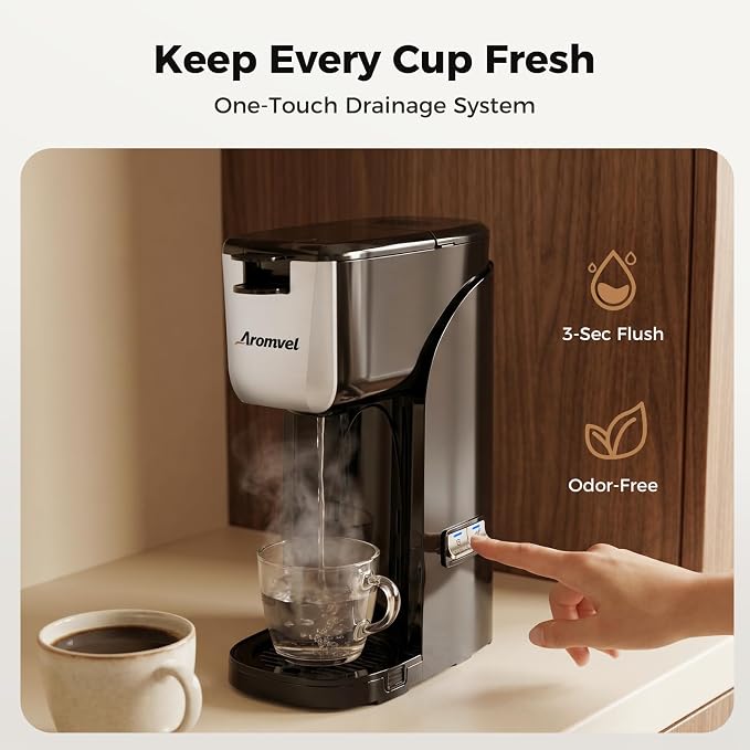 2-in-1 Single Serve Coffee Maker for K Cup Pods & Ground Coffee, 6 to 14 oz Brew Sizes, Compact Small Brewer with Dual Buttons, Adjustable Drip Tray for Travel Mugs, Silver