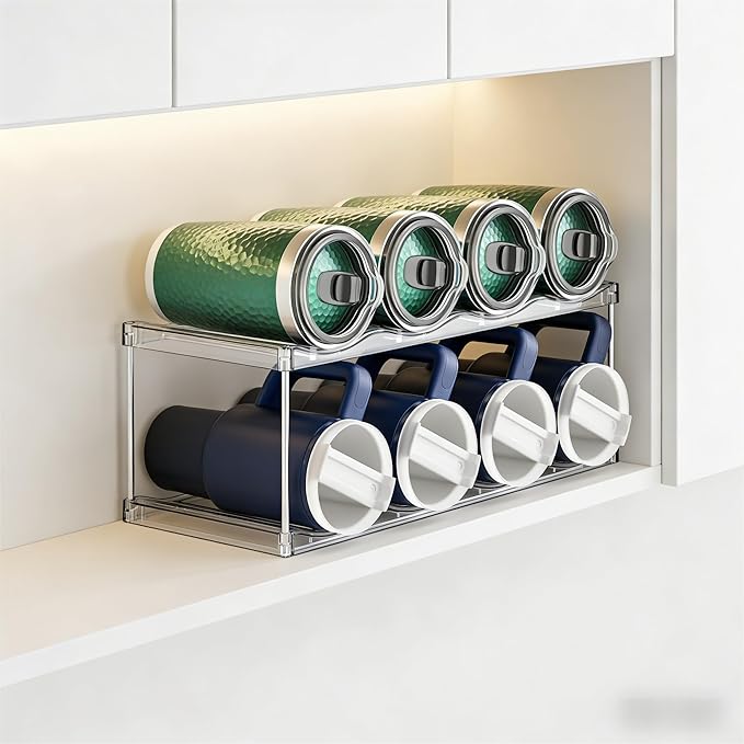 Yieach 2 Pack 2 Tier Waterbottle Organizer for Cabinet - Large Compartment Stackable Water Bottle Holder,Wine Bottle Rack,Acrylic Water Bottle Organizer Rack for 40 oz Stanley Cup,Yeti,Tumbler Shelf