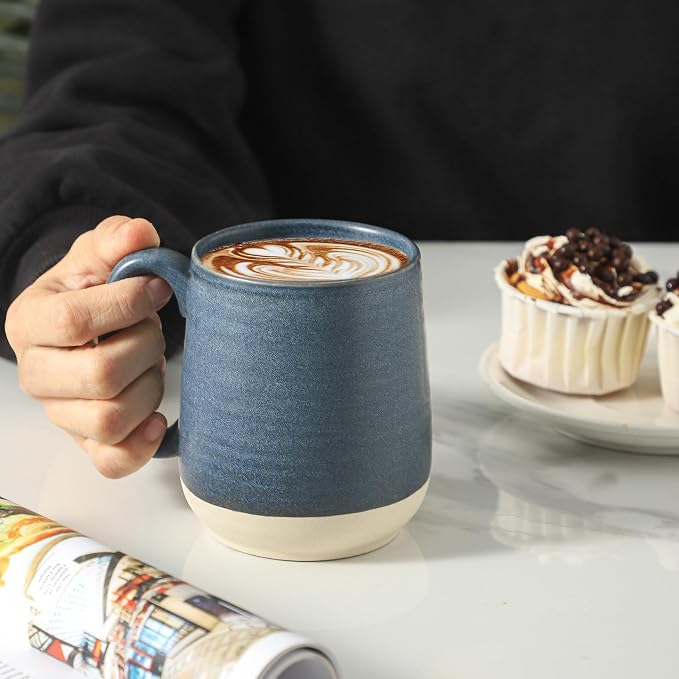 HASENSE Porcelain Coffee Mugs Set of 6, 15 Ounce Large Ceramic Coffee Cups Set with Handle for Latte, Tea, Cocoa and Hot Chocolate, Dark Blue Coffee Mugs for Men and Women, Microwave Safe