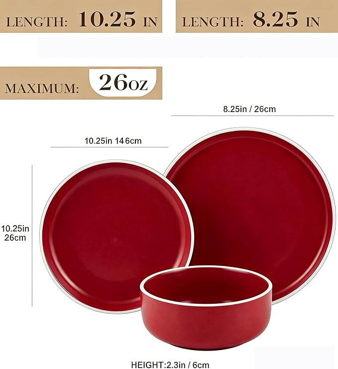 Plates and Bowls Sets,12 Pieces Round Porcelain Dinnerware Sets,Dishes, Plates, Dishware Sets,Chip Resistant Ceramic Dish Set Dining Dinner Ware Service for 4