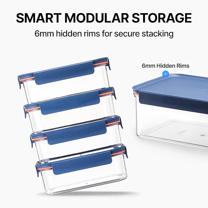 LocknLock Tritan Plastic Bisfree Modular Plus Food Storage Container Set, Lunch, Meal Prep, Stackable, BPA-Free, Leakproof, Freezer-Safe, 10 Pieces, 5 Boxes and 5 Lids, Navy, 910ml