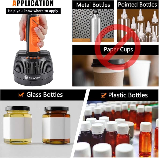 NEWTRY Handheld Induction Sealer 20-100mm Heat Bottle Cap Sealing Machine Power & Time Adjustable for Plastic Glass Bottles Caps(110V)