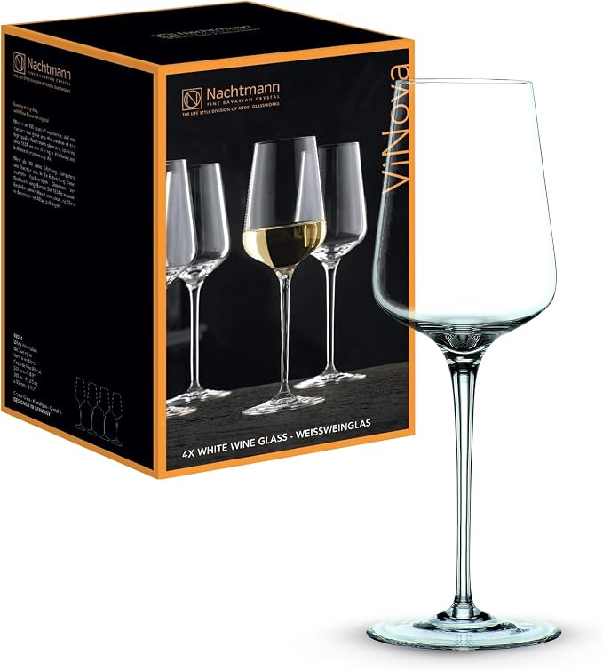 Nachtmann ViNOVA White – Set of 4 Lead-Free 12.8 oz Crystal Stemware, Tall Elegant Glassware for Enhancing Aromas & Flavors, Ideal for Dining, Tasting, Entertaining, Celebrations