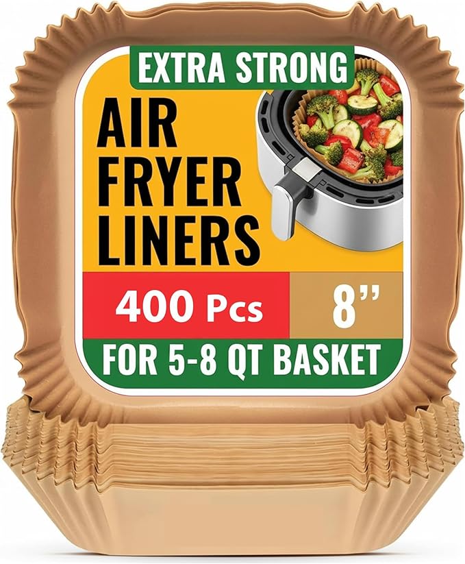 400 Pcs 8 Inch Square Air Fryer Paper Liners Disposable Parchment Liners Made of Unbleached Food Grade Paper for Non Stick Oil Proof Cooking in 5 to 8 QT Air Fryer Baskets