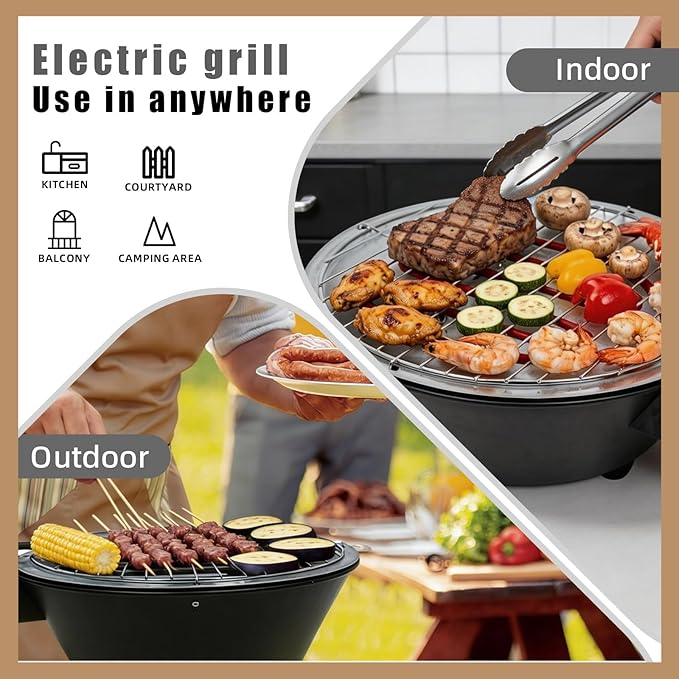 Electric Grill Outdoor Indoor Cooking,Smokeless BBQ,Portable Removeable Grill, (YD330)