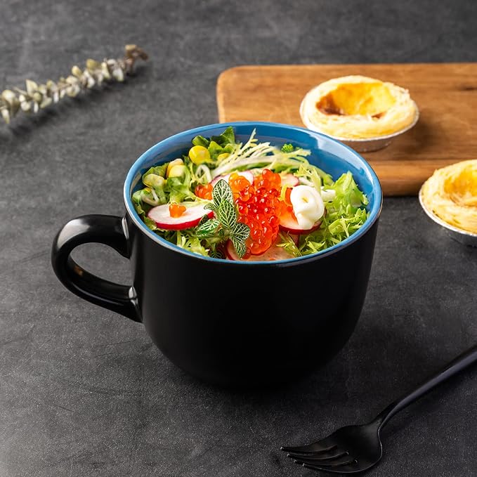 AmorArc 24 oz Soup Mugs with Handles, Jumbo Ceramic Bowls Mugs Set with handles for Coffee Cereal Cappuccino Snacks, Microwave&Dishwasher safe Soup Cups for Meal-Green