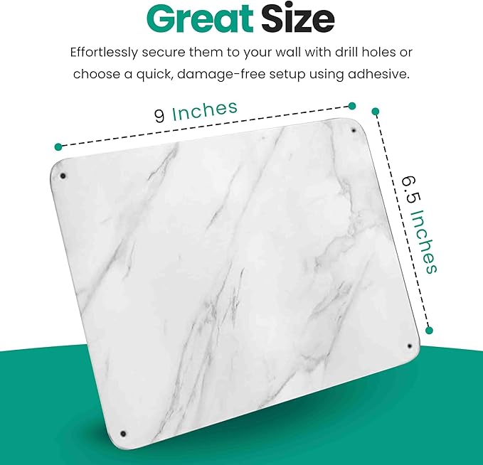 9 inches x 6.5 inches Stainless Steel Plate for Magnets, 3M Adhesive Back, Mounting Screws, Ideal for Magnetic Shelf, Colorful Magnets as a Gift. Mount Anywhere! (Carrara Marble, 1 Pack)