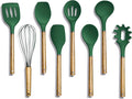 Country Kitchen Non Stick Silicone Utensil Set with Rounded Wood Handles for Cooking and Baking, 8 Piece Set, Green