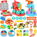 Crelloci 3 in 1 Color Dough Kitchen Creations Set, Ice Cream Spaghetti Burger Maker Machine, Art Crafts Food Modeling Toys, Accessories Tools Kit for Boys Girls Kids Toddlers Ages 3+ (12 Colors Dough)