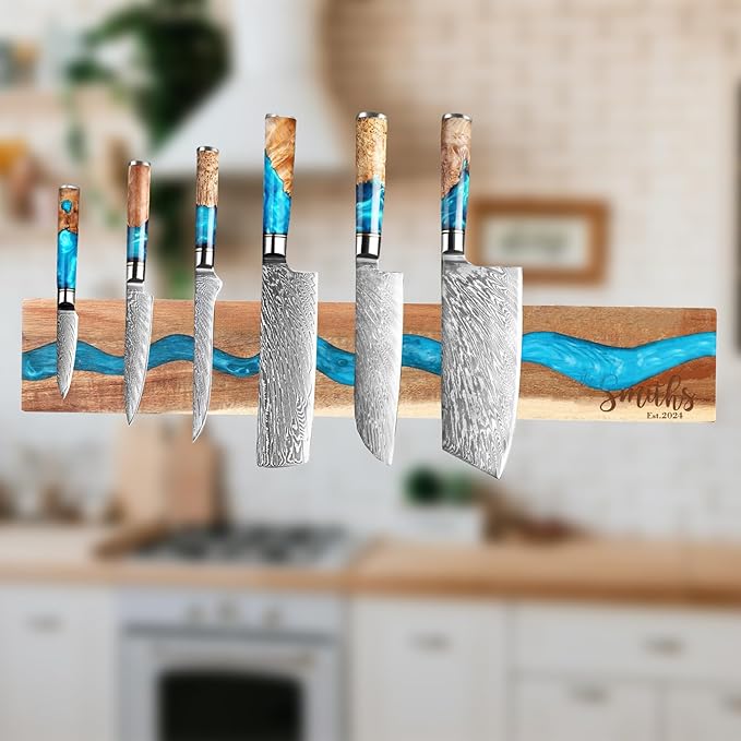 Personalized Magnetic Knife Holder for Wall, Restaurant Opening Gift, Housewarming Gift Wedding Gift, Made of Wood and Resin Magnetic Knife Strip